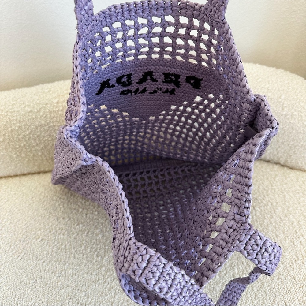 Prada “Lily” Purple Raffia Embroidered Logo Tote Shoulder Bag - Picture 8 of 12